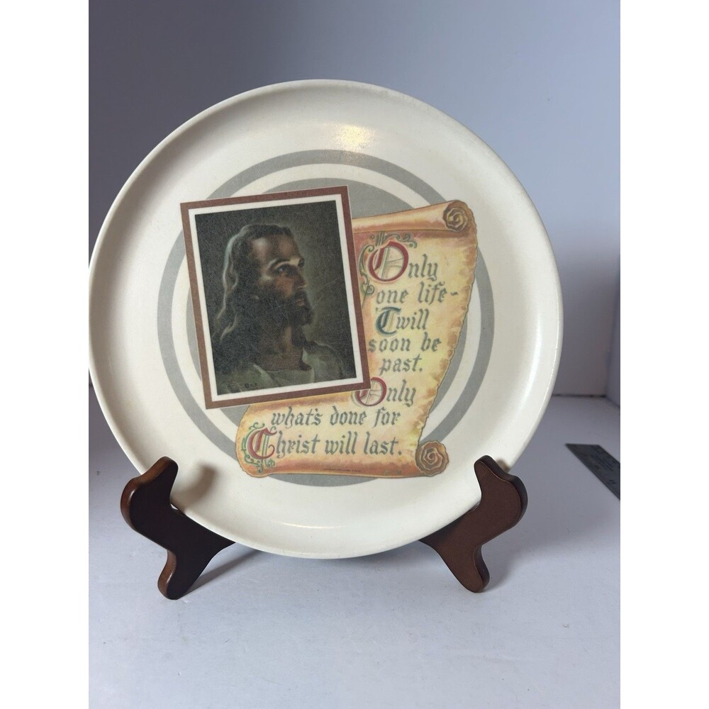 VTG Melamine Plate 9.5in Spaulding Ware Chicago Religious Text